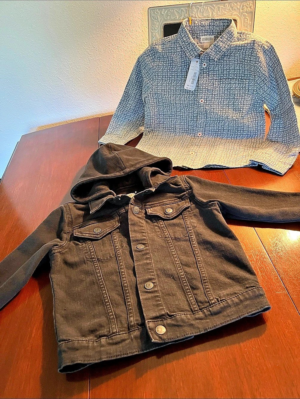 Gymboree Kids Denim Jackets Black & Blue Geometric Button Down NWTs Shirt Size3T